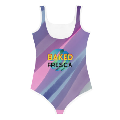 Lavendar Stripes Kids Swimsuit by Baked Fresca 